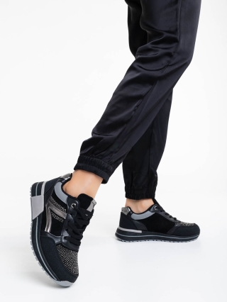 Дамски спортни обувки, Дамски спортни обувки черни  от плат и екологична кожа Ravenna - Kalapod.bg