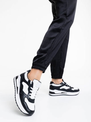 Дамски спортни обувки, Дамски спортни обувки черни с бяло от екологична кожа Rachana - Kalapod.bg