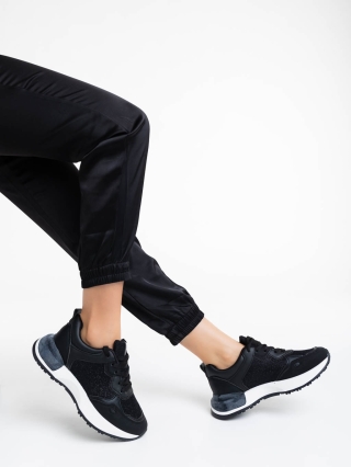 Дамски спортни обувки, Дамски спортни обувки черни  от екологична кожа и текстил Romessa - Kalapod.bg