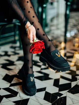 Обувки Дама, Дамски мокасини черни от текстилен  материал Viola - Kalapod.bg
