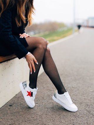 НОВА КОЛЕКЦИЯ, Дамски  спортни обувки бели с червено от екологична кожа Yeva - Kalapod.bg