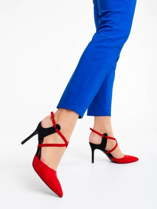 Дамски обувки с ток, Дамски обувки червени от текстилен материал Saleena - Kalapod.bg