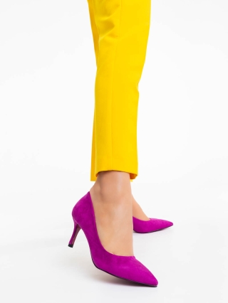 Обувки Дама, Дамски обувки с ток лилави от текстилен материал Taneshia - Kalapod.bg