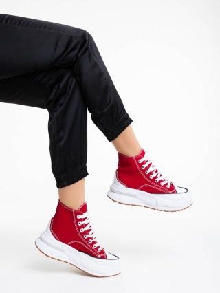 Дамски обувки за тенис червени от текстилен материал Dibora - Kalapod.bg