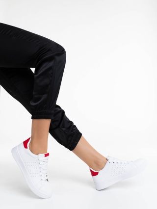 Дамски спортни обувки бели с червено от екологична кожа Rasine - Kalapod.bg