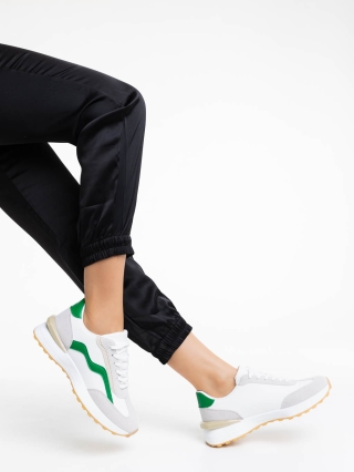 НОВА КОЛЕКЦИЯ, Дамски спортни обувки бели със зелено от екологична кожа Dilly - Kalapod.bg