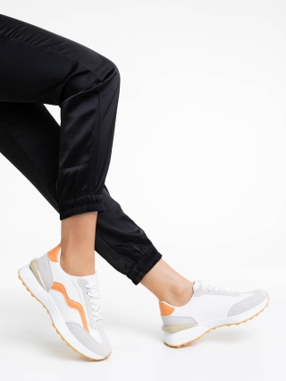 Дамски спортни обувки, Дамски спортни обувки бели с оранжево от екологична кожа Dilly - Kalapod.bg