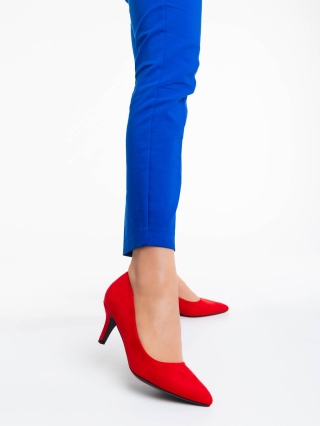 Дамски обувки с ток, Дамски обувки с ток червени от текстилен материал Dayla - Kalapod.bg