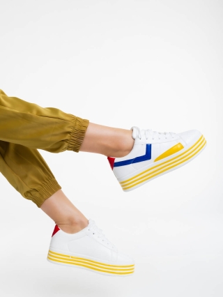 Дамски спортни обувки бели с жълто от екологична кожа Gratiela - Kalapod.bg