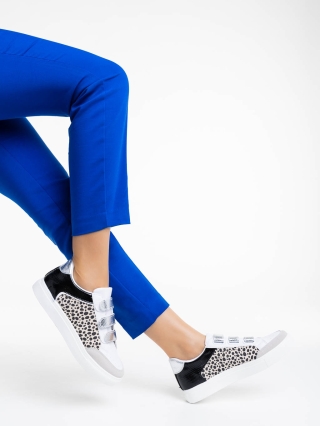 Дамски обувки с ток, Дамски спортни обувки бели с леопардова шарка от екологична кожа Reiva - Kalapod.bg
