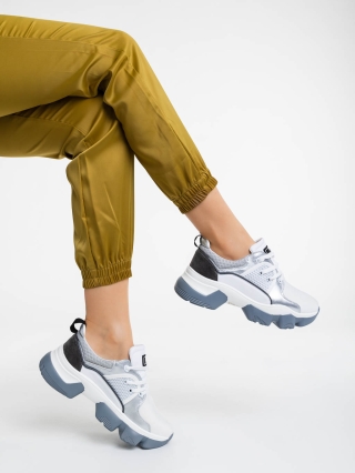 Дамски спортни обувки, Дамски спортни обувки бели със сиво от текстилен материал Nalini - Kalapod.bg