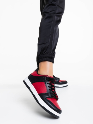 Дамски спортни обувки, Дамски спортни обувки червени с черно от екологична кожа Remmie - Kalapod.bg