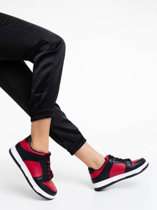 Дамски спортни обувки, Дамски спортни обувки червени с черно от екологична кожа Remmie - Kalapod.bg