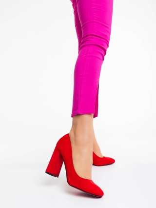Дамски обувки с ток, Дамски обувки с ток червени от текстилен материал Orlina - Kalapod.bg