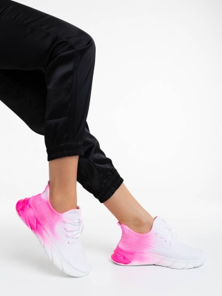 Дамски спортни обувки, Дамски спортни обувки бели с циклама от текстилен материал Lienna - Kalapod.bg
