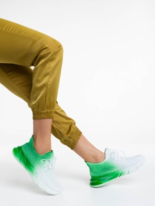 НОВА КОЛЕКЦИЯ, Дамски спортни обувки бели със зелено от текстилен материал Lienna - Kalapod.bg