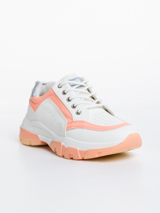 Дамски спортни обувки бели с розово от екологична кожа Mona - Kalapod.bg