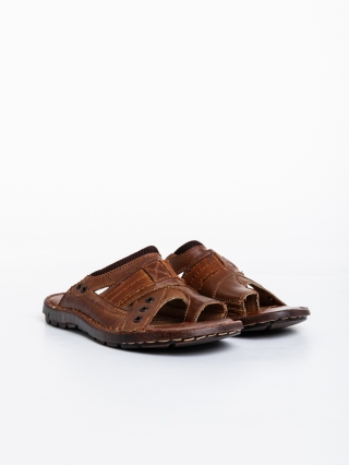 Мъжки обувки, Мъжки чехли кафяви от екологична кожа Jastom - Kalapod.bg