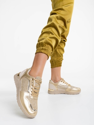 Обувки Дама, Дамски спортни обувки бежови със златисто от екологична кожа Litsa - Kalapod.bg