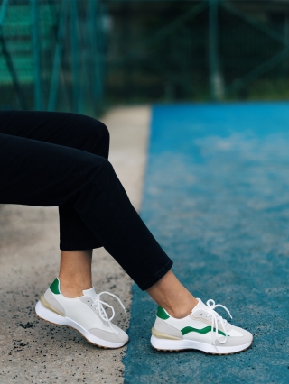 Hot Summer Sale - Отстъпки Дамски спортни обувки бели със зелено от екологична кожа Dilly Промоция