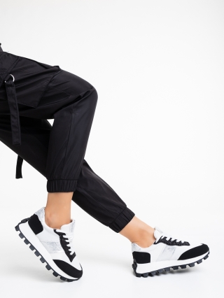 Дамски спортни обувки, Дамски спортни обувки бели с черно от текстилен материал Ankara - Kalapod.bg