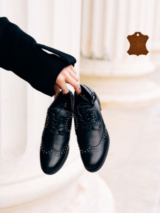 Дамски обувки с ток, Всекидневни дамски обувки черни от естествена кожа Adiel - Kalapod.bg