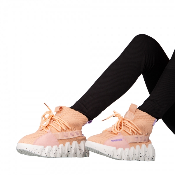 Дамски спортни обувки  розови  от текстилен материал  Meil, 5 - Kalapod.bg