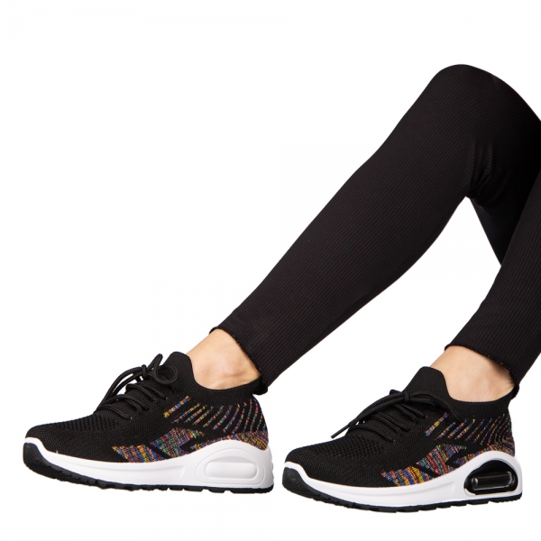 Дамски спортни обувки  черни с бяло от текстилен материал  Ikel, 4 - Kalapod.bg