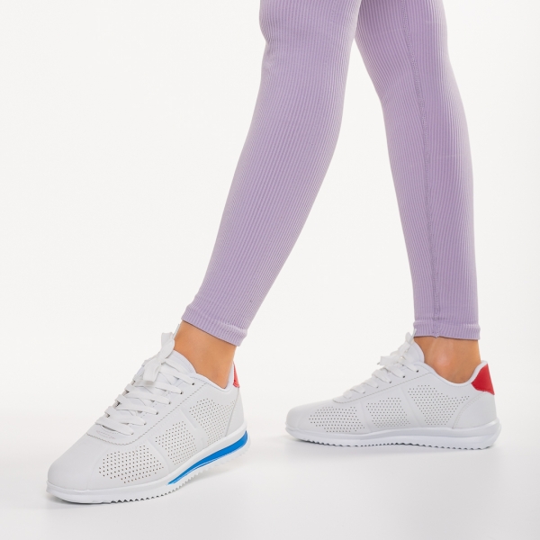 Дамски спортни обувки бели със синьо от еко кожа  Jesika, 3 - Kalapod.bg