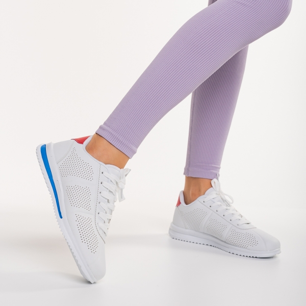 Дамски спортни обувки бели със синьо от еко кожа  Jesika, 4 - Kalapod.bg