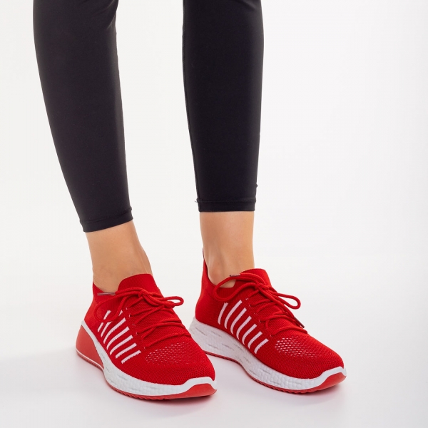 Дамски спортни обувки червени  от текстилен материал Biriza, 3 - Kalapod.bg
