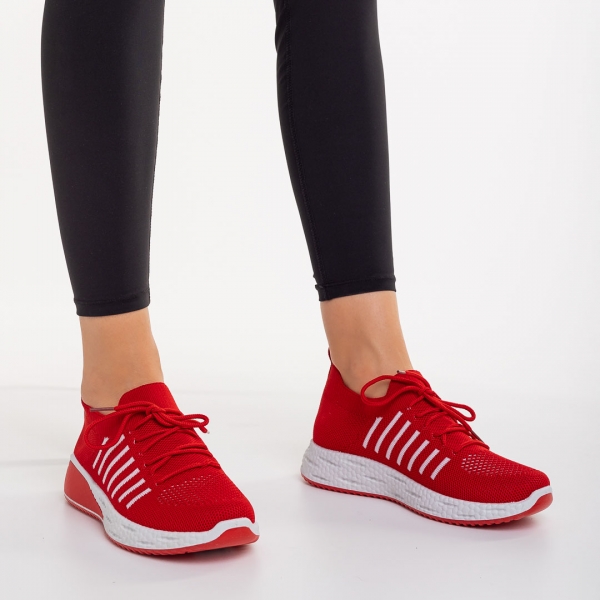 Дамски спортни обувки червени  от текстилен материал Biriza, 5 - Kalapod.bg