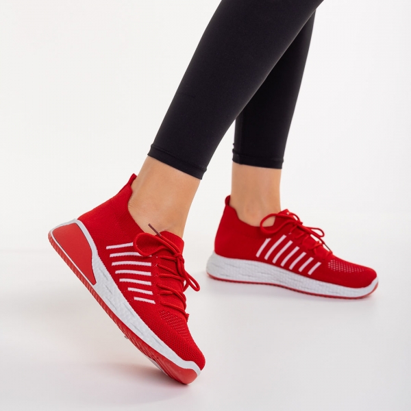 Дамски спортни обувки червени  от текстилен материал Biriza, 6 - Kalapod.bg