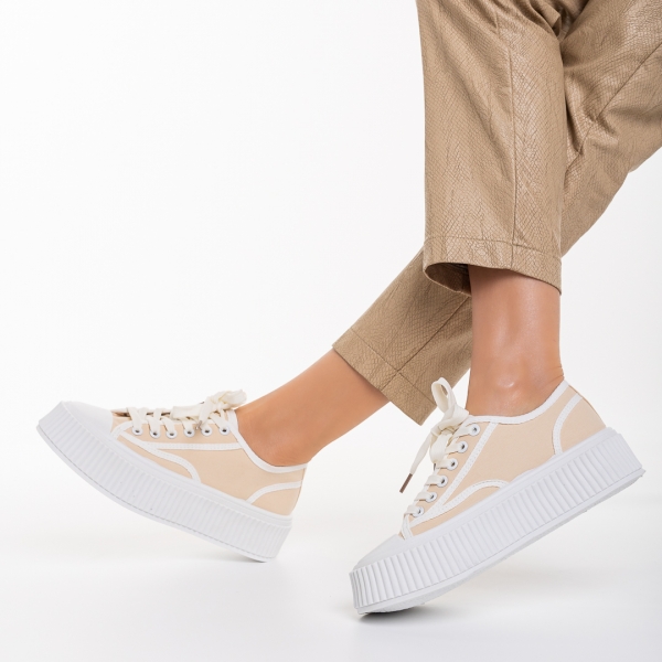 Дамски спортни обувки бежови от текстилен материал Ariza, 5 - Kalapod.bg