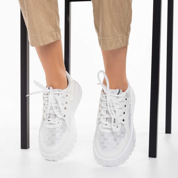 Дамски спортни обувки бели  от еко кожа и текстилен материал Meriz, 3 - Kalapod.bg