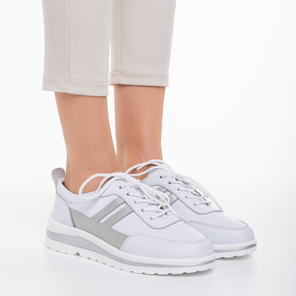 Дамски обувки casual бели със сребристо от естествена кожа  Zenni, 3 - Kalapod.bg