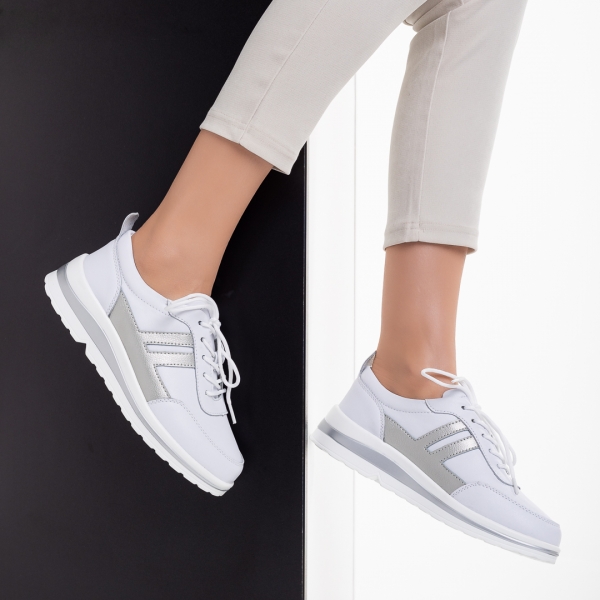 Дамски обувки casual бели със сребристо от естествена кожа  Zenni, 4 - Kalapod.bg