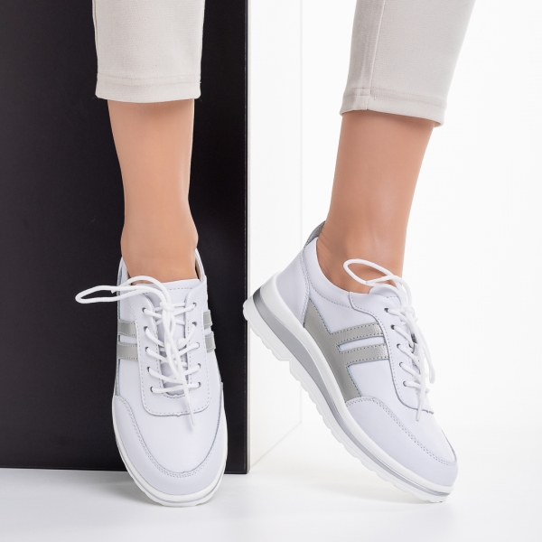 Дамски обувки casual бели със сребристо от естествена кожа  Zenni, 5 - Kalapod.bg
