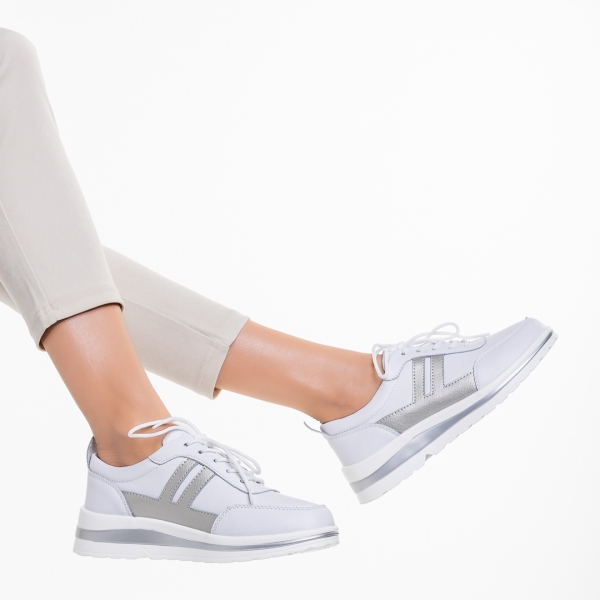 Дамски обувки casual бели със сребристо от естествена кожа  Zenni, 6 - Kalapod.bg