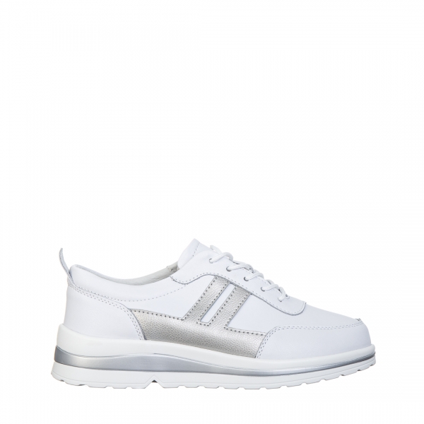 Дамски обувки casual бели със сребристо от естествена кожа  Zenni, 2 - Kalapod.bg