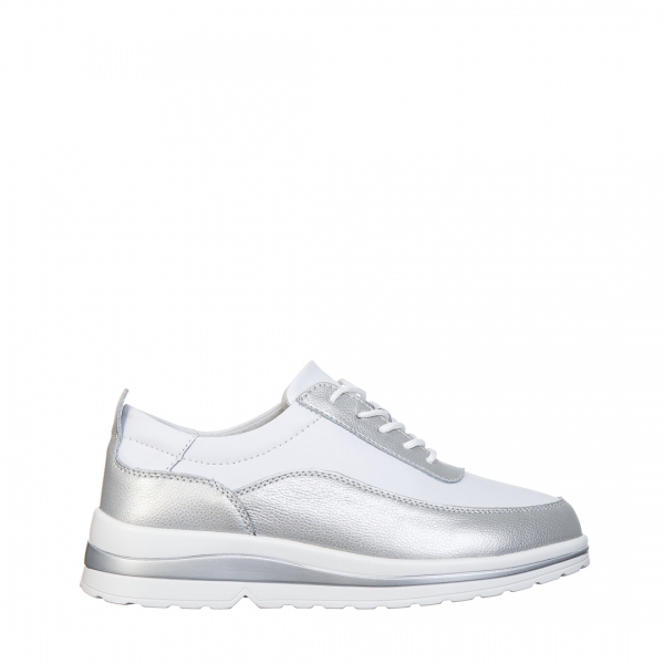 Дамски обувки casual бели със сребристо  от естествена кожа  Lessie, 2 - Kalapod.bg