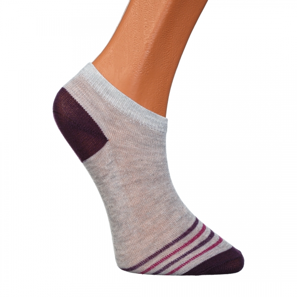 К-т 2 чифта детски чорапи сиви със сини линии,   къси с ленти - Kalapod.bg
