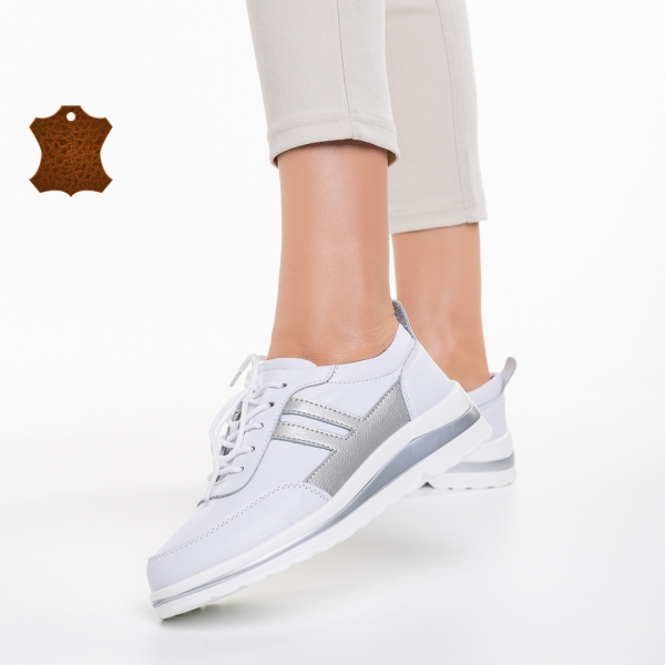 Дамски обувки casual бели със сребристо от естествена кожа  Zenni - Kalapod.bg