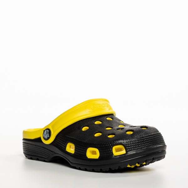 Детски чехли черни със жълто от синтетичен материал  Ibrahim - Kalapod.bg