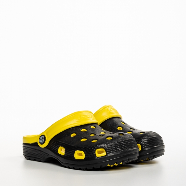 Детски чехли черни със жълто от синтетичен материал  Ibrahim, 4 - Kalapod.bg