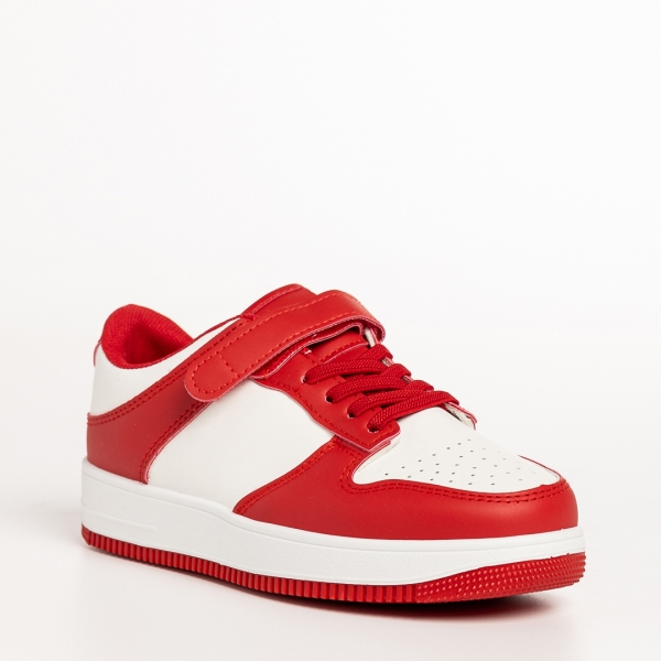 Детски спортни обувки червени  с  бяло от еко кожа Neal - Kalapod.bg
