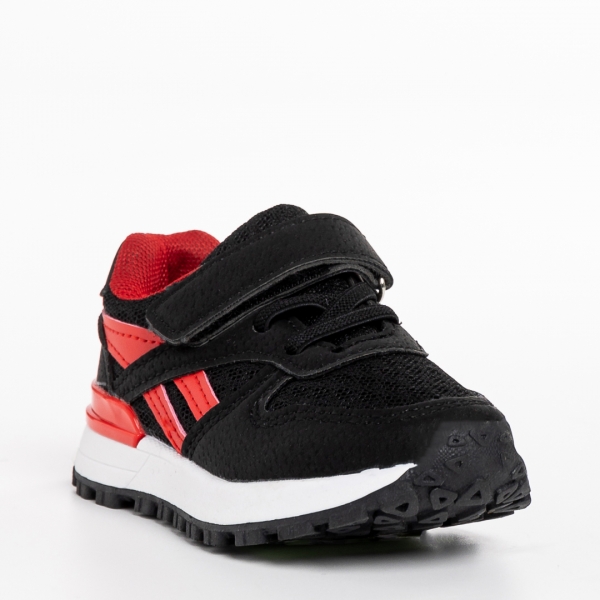 Детски спортни обувки  черни  с червено e от текстилен материал  Venetta, 3 - Kalapod.bg