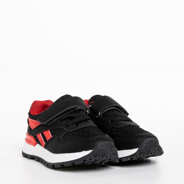 Детски спортни обувки  черни  с червено e от текстилен материал  Venetta - Kalapod.bg