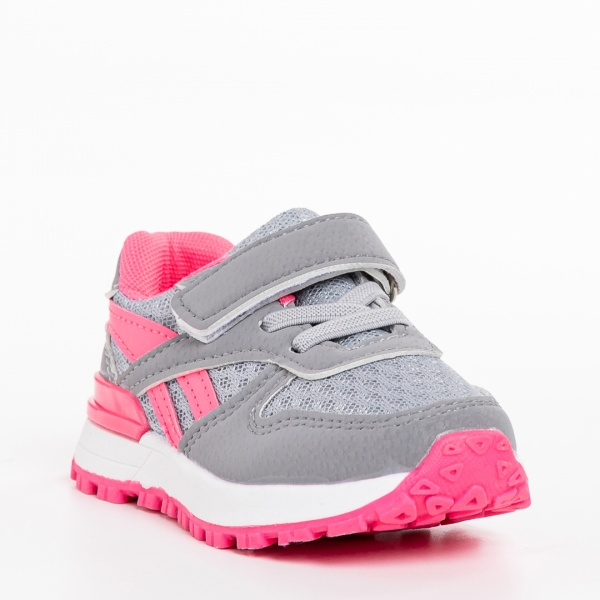 Детски спортни обувки сиви с розово  от текстилен материал  Venetta - Kalapod.bg