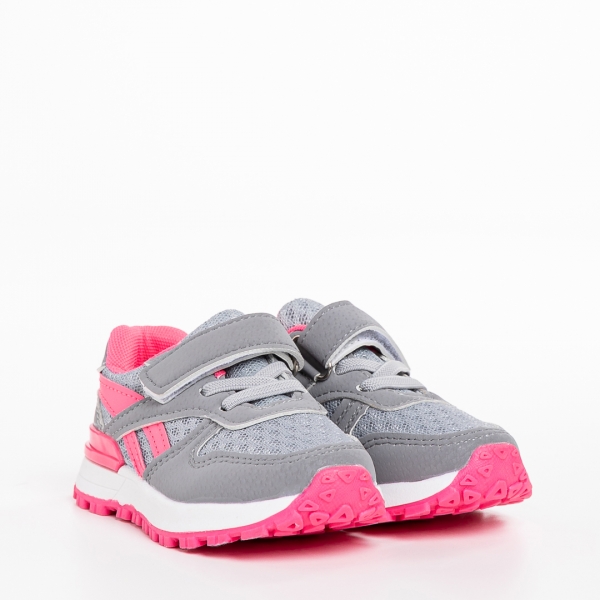 Детски спортни обувки сиви с розово  от текстилен материал  Venetta, 3 - Kalapod.bg